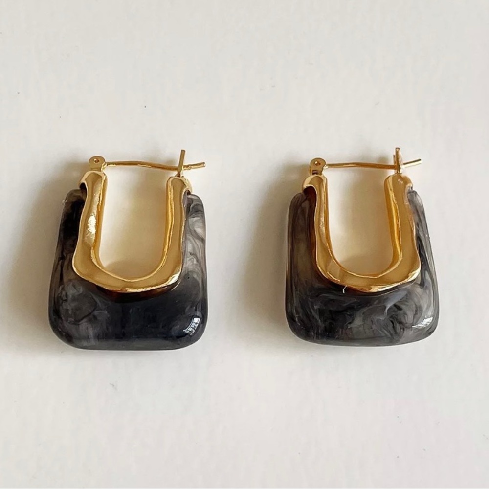 Hollow Out 925 Sterling Silver 18K Gold Plated Earrings - Grey & Clear (2 pairs)